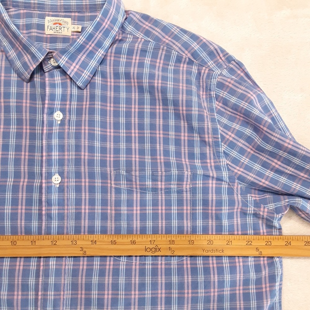 Faherty Mens LS Lightweight Cotton Button Up Shirt XL Blue/Pink Madras Plaid - Picture 6 of 7